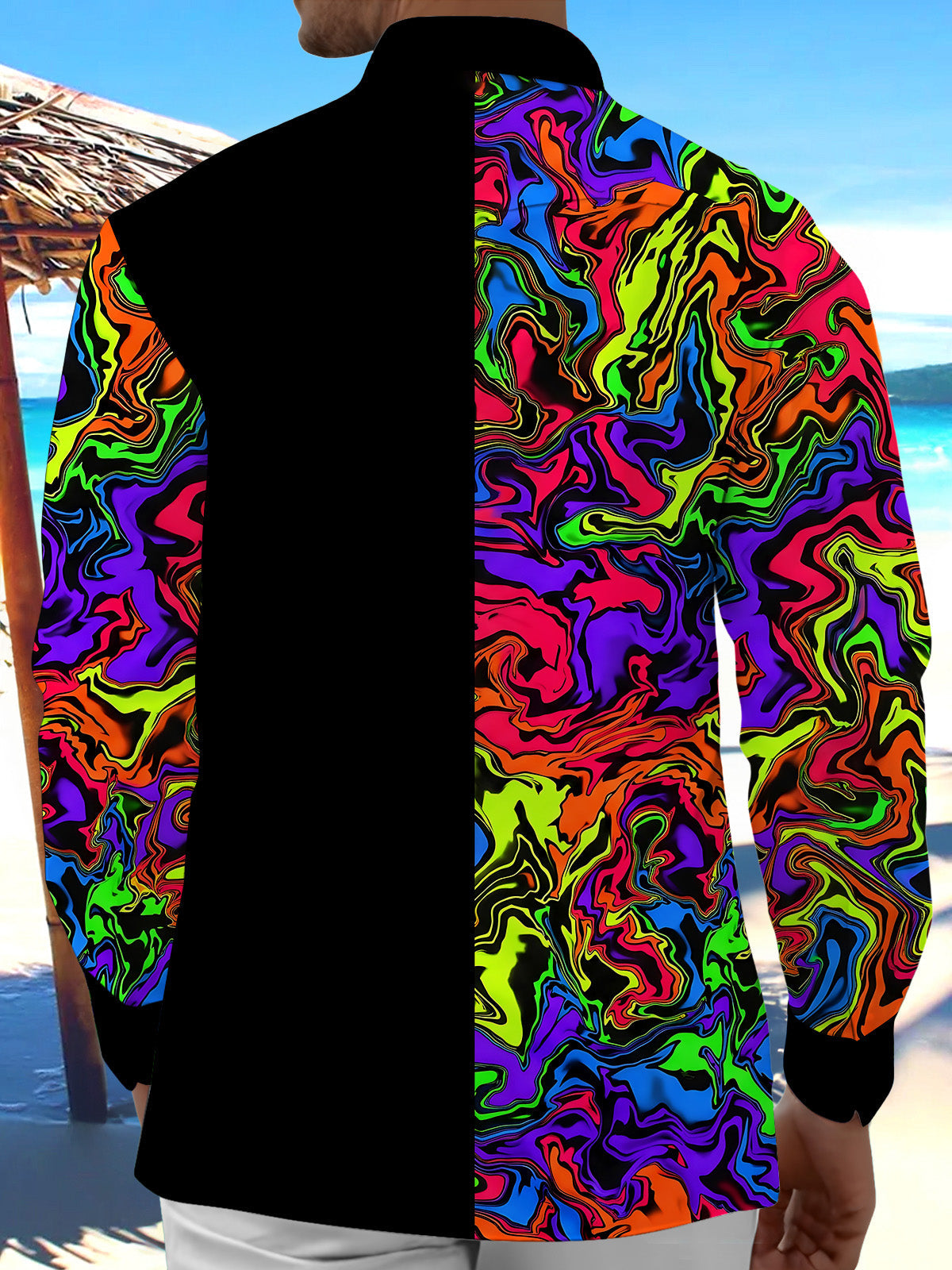 Oceanlyte Men's Printed Colorful Swirl Pattern Long Sleeve Shirt with Chest Pocket