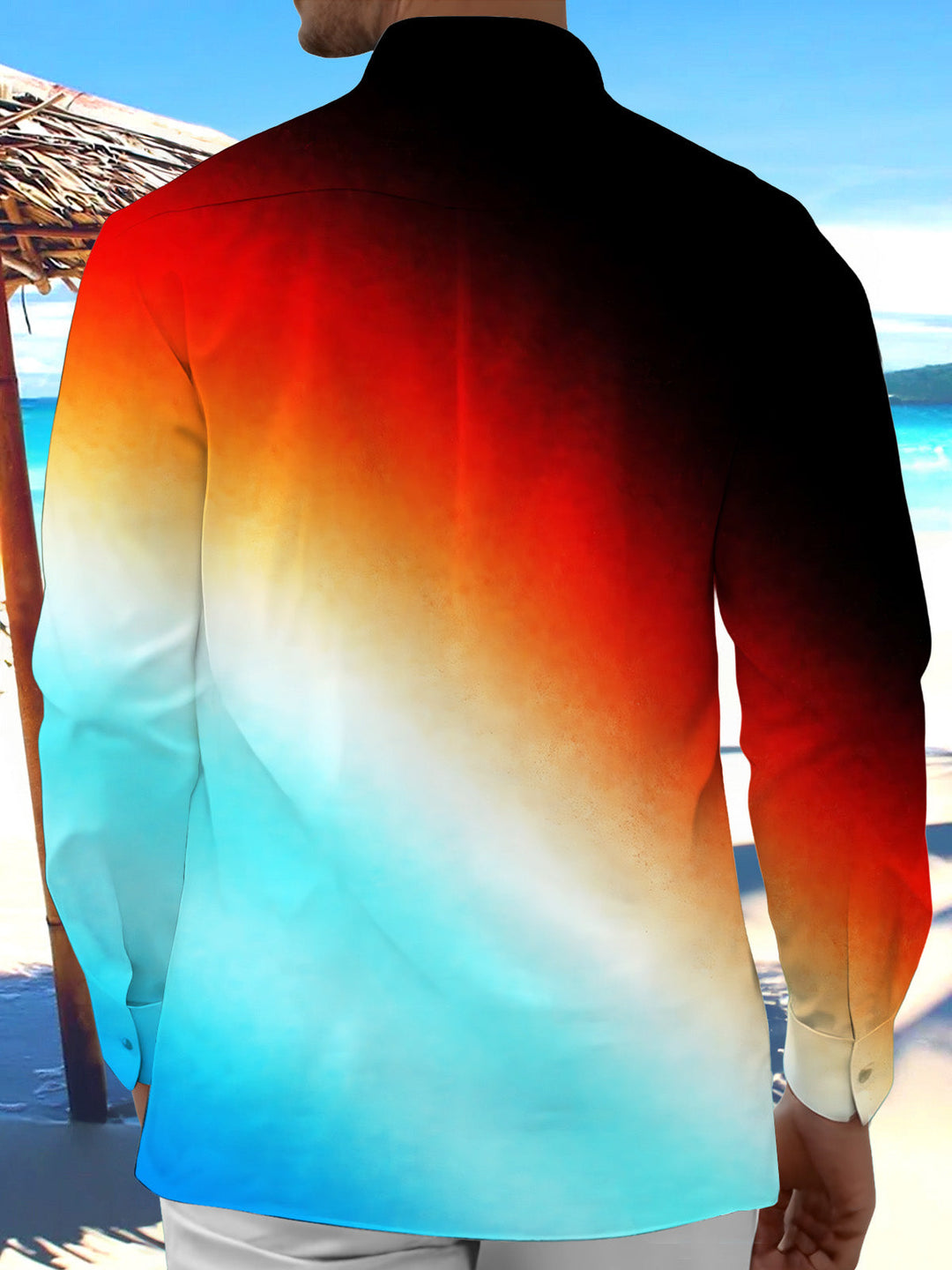 Oceanlyte Men's Printed Gradient Sunset Colors Print Long Sleeve Shirt with Chest Pocket