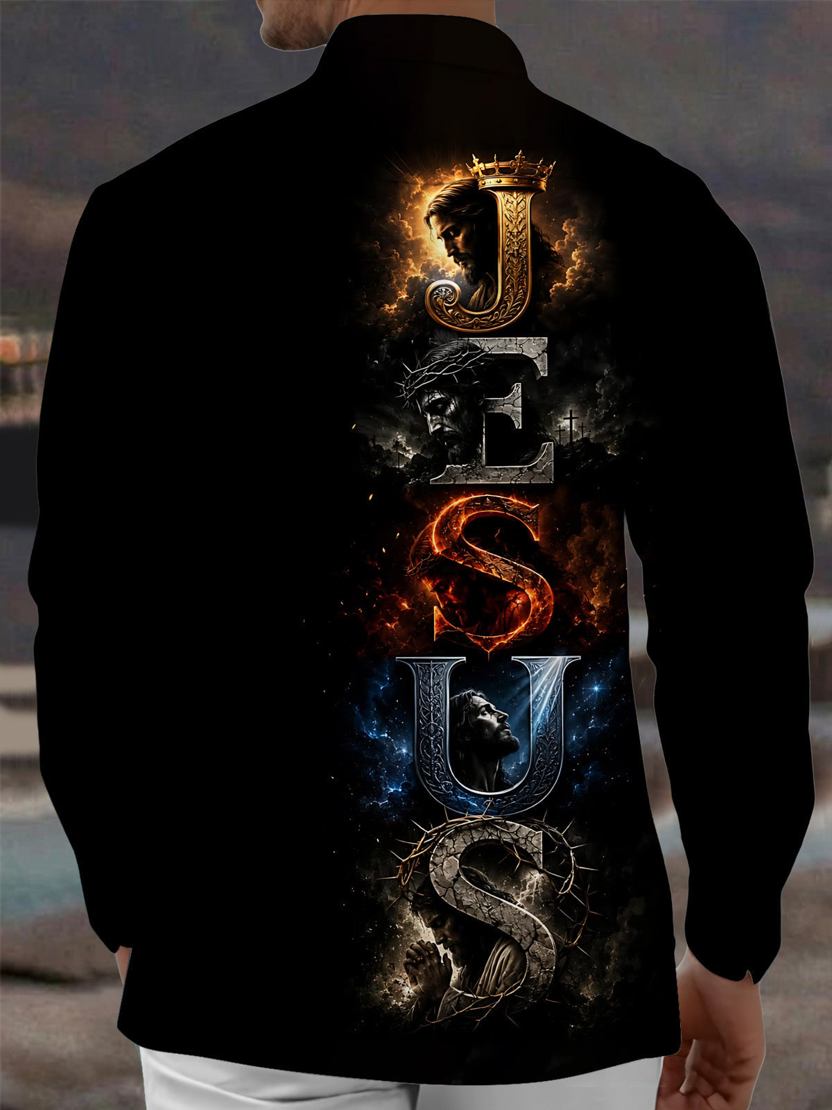 Oceanlyte Men's Graphic Christian Print Religion Print Long Sleeve Shirt with Chest Pocket