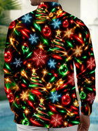 Oceanlyte Men's Printed Christmas Trees And Ornaments Print Long Sleeve Shirt with Chest Pocket