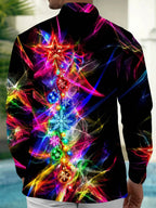 Oceanlyte Men's Christmas Ornaments And Snowflakes Print Long Sleeve Shirt with Chest Pocket