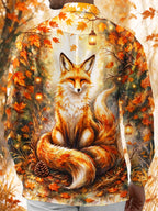 Oceanlyte Men's Autumn Fox With Lanterns And Leaves Print Long Sleeve Shirt with Chest Pocket