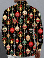 Oceanlyte Men's Printed Christmas Ornaments Print Long Sleeve Shirt with Chest Pocket