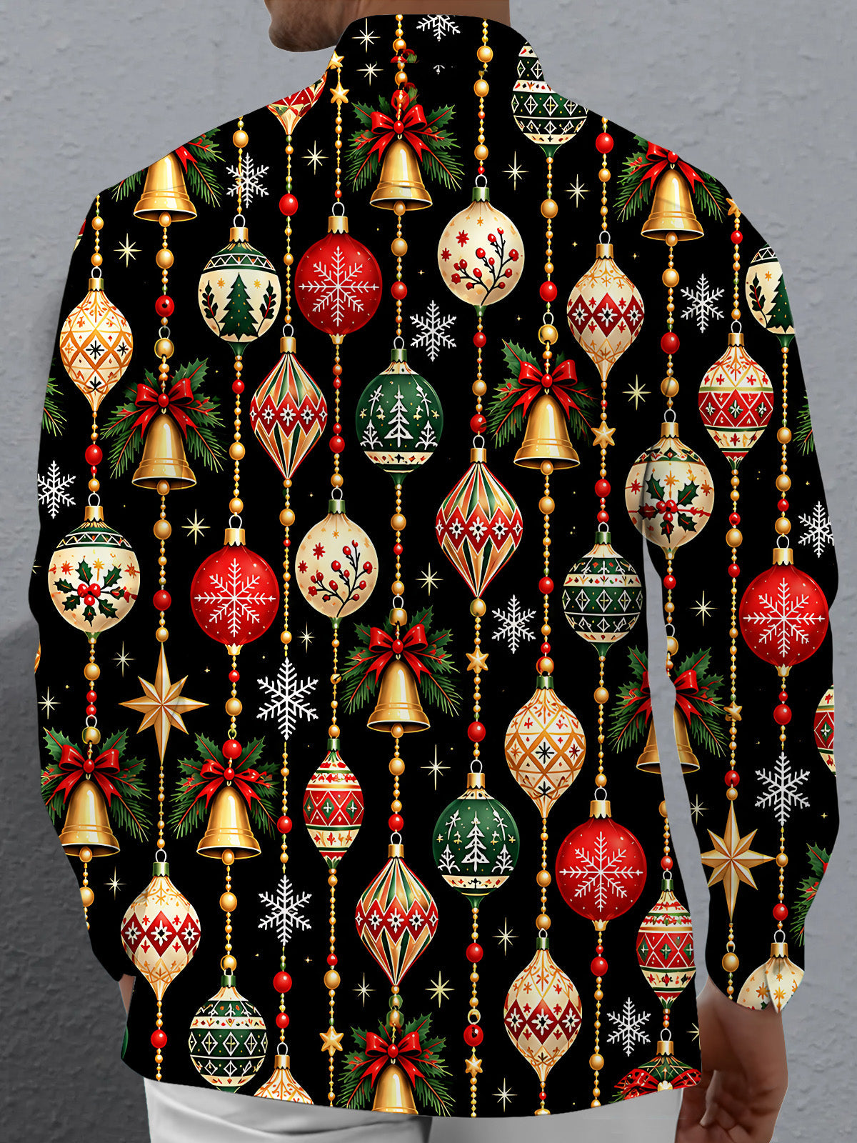 Oceanlyte Men's Printed Christmas Ornaments Print Long Sleeve Shirt with Chest Pocket