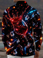 Oceanlyte Men's Red Wine Glass Splash With Ice Cubes Print Long Sleeve Shirt with Chest Pocket