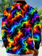 Oceanlyte Men's Tie Dye Neon Abstract Swirls Print Long Sleeve Shirt with Chest Pocket
