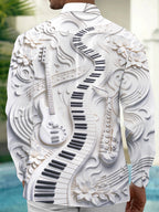 Oceanlyte Men's Long Sleeve Shirt - 3D Musical Instruments And Floral Carvings Print with Chest Pocket