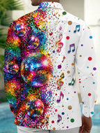 Oceanlyte Men's Retro Disco Balls And Musical Notes Print Long Sleeve Shirt with Chest Pocket