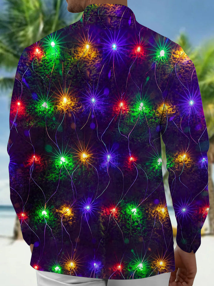 Oceanlyte Men's Colorful Starburst Lights Print Long Sleeve Shirt with Chest Pocket