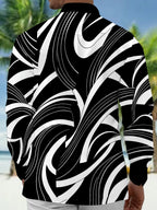 Oceanlyte Men's Abstract Geometric Curved Lines Print Long Sleeve Shirt with Chest Pocket