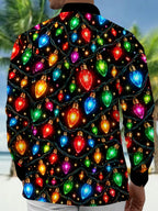 Oceanlyte Men's Printed Christmas Lights Print Long Sleeve Shirt with Chest Pocket