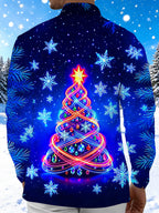 Oceanlyte Men's Long Sleeve Shirt - Neon Light Spiral Christmas Tree With Ornaments Print with Chest Pocket