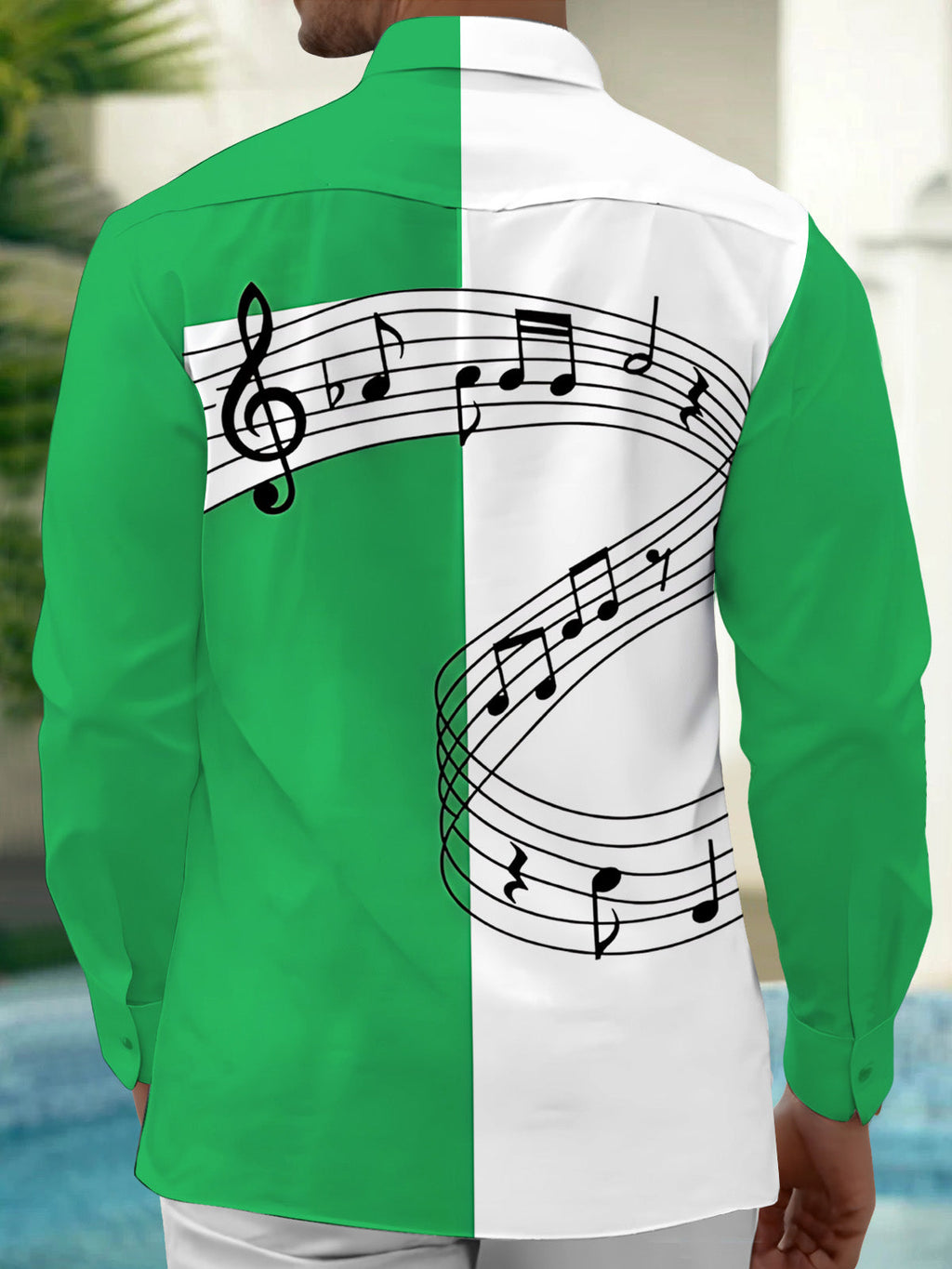 Oceanlyte Men's Printed Musical Notes And Staff Lines Print Long Sleeve Shirt with Chest Pocket