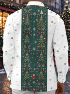 Oceanlyte Men's Striped Christmas Trees And Snowflakes Print Long Sleeve Shirt with Chest Pocket