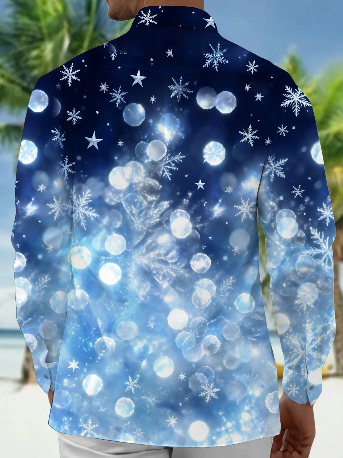 Oceanlyte Men's Printed Snowflake Gradient Print Long Sleeve Shirt with Chest Pocket