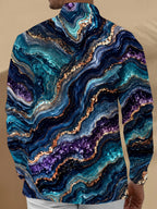 Oceanlyte Men's Abstract Marble And Agate Waves Print Long Sleeve Shirt with Chest Pocket