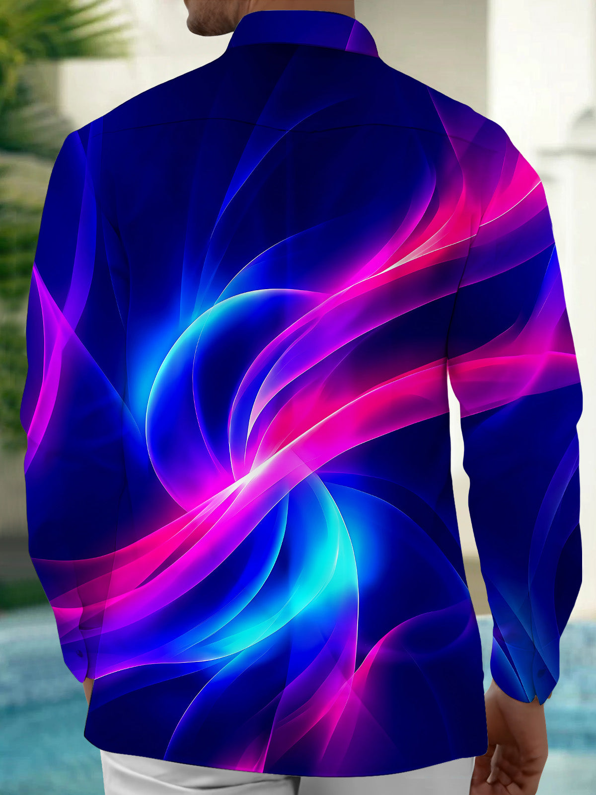 Oceanlyte Men's Abstract Swirling Gradient Waves Print Long Sleeve Shirt with Chest Pocket