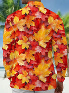 Oceanlyte Men's Printed Autumn Maple Leaves Print Long Sleeve Shirt with Chest Pocket