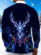 Oceanlyte Men's Long Sleeve Shirt - Neon Crystal Reindeer And Christmas Ornaments Print with Chest Pocket