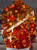 Oceanlyte Men's Printed Autumn Maple Leaves And Acorns Print Long Sleeve Shirt with Chest Pocket