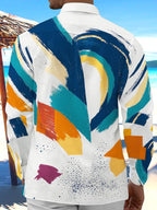 Oceanlyte Men's Abstract Brush Stroke Color Block Print Long Sleeve Shirt with Chest Pocket