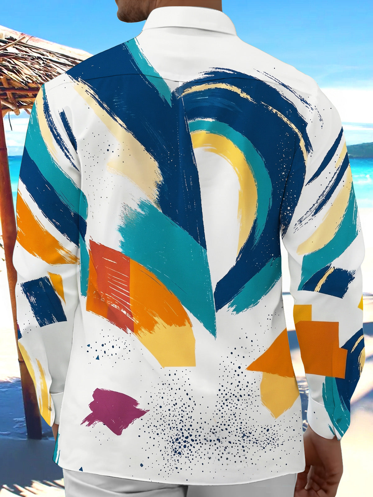 Oceanlyte Men's Abstract Brush Stroke Color Block Print Long Sleeve Shirt with Chest Pocket