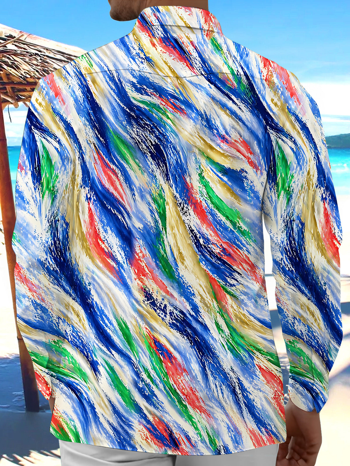 Oceanlyte Men's Printed Abstract Brushstroke Gradient Print Long Sleeve Shirt with Chest Pocket