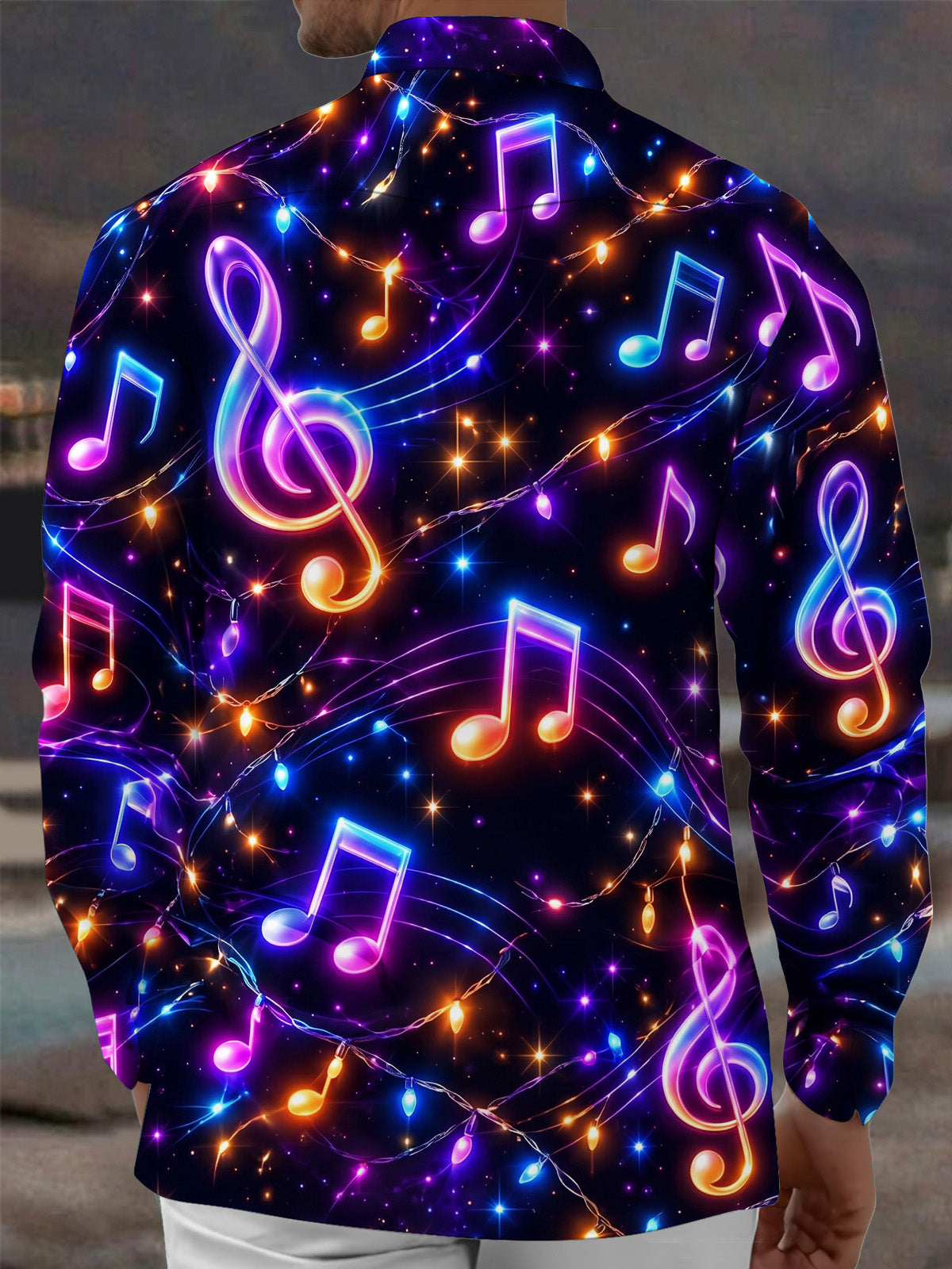 Oceanlyte Men's Graphic Music Notes And Treble Clefs Print Long Sleeve Shirt with Chest Pocket