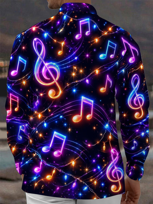 Oceanlyte Men's Graphic Music Notes And Treble Clefs Print Long Sleeve Shirt with Chest Pocket