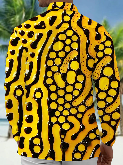 Oceanlyte Men's Abstract Yellow And Black Circles Print Long Sleeve Shirt with Chest Pocket
