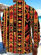 Oceanlyte Men's Vintage Style Geometric Tribal Pattern Long Sleeve Shirt with Chest Pocket