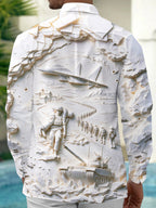 Oceanlyte Men's Long Sleeve Shirt - The "Combat Rescue" 3D Military Relief Scene With Soldiers And Vehicles Print with Chest Pocket
