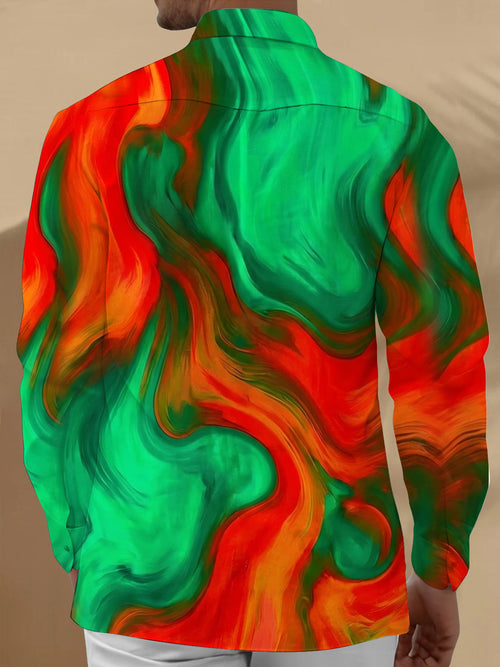 Oceanlyte Men's Abstract Swirling Colorful Pattern Long Sleeve Shirt with Chest Pocket