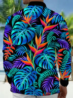 Oceanlyte Men's Long Sleeve Shirt - Tropical Leaves And Bird Of Paradise Flowers Print with Chest Pocket