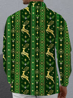 Oceanlyte Men's Printed Christmas Elk Print Long Sleeve Shirt with Chest Pocket