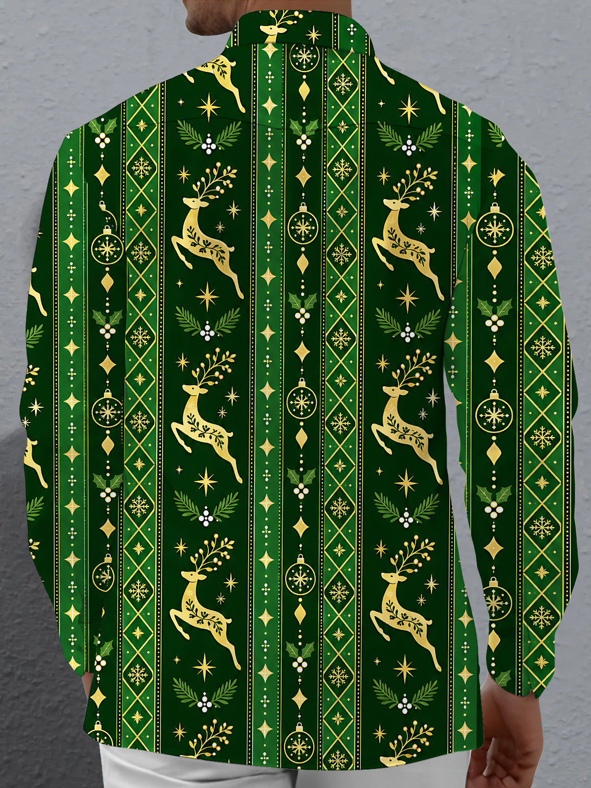 Oceanlyte Men's Printed Christmas Elk Print Long Sleeve Shirt with Chest Pocket