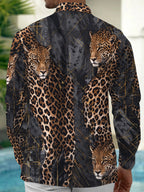Oceanlyte Men's Printed Leopard Animal Print With Gold Accents Long Sleeve Shirt with Chest Pocket