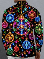 Oceanlyte Men's Graphic Christmas Ornaments And Lights Print Long Sleeve Shirt with Chest Pocket