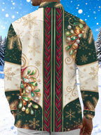 Oceanlyte Men's Christmas Ornaments And Snowflakes Print Long Sleeve Shirt with Chest Pocket