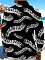 Oceanlyte Men's Graphic Wavy Piano Keys Print Long Sleeve Shirt with Chest Pocket
