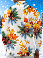 Oceanlyte Men's Long Sleeve Shirt - Autumn Maple Leaves And Winter Pine Cones With Pine Needles Print with Chest Pocket