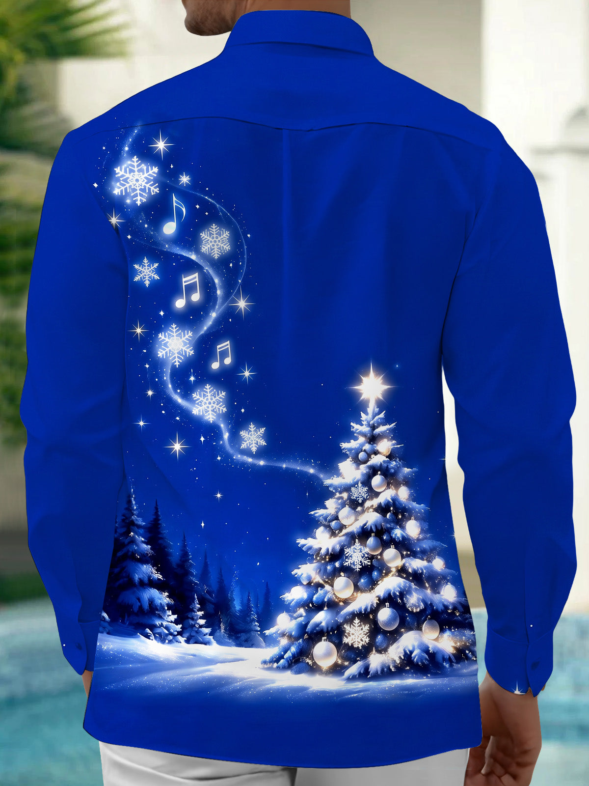 Oceanlyte Men's Printed Christmas Tree And Ornaments Print Long Sleeve Shirt with Chest Pocket
