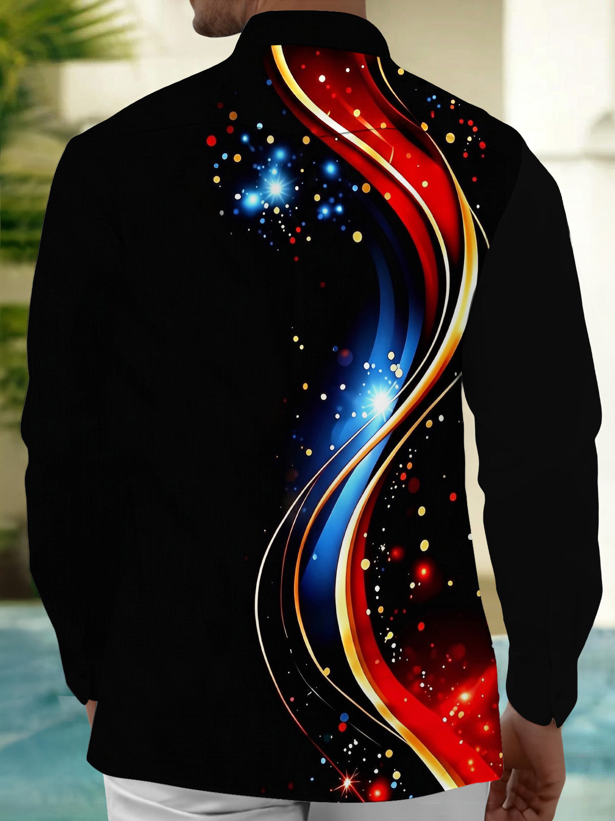 Oceanlyte Men's Graphic Christmas Tree Print Long Sleeve Shirt with Chest Pocket