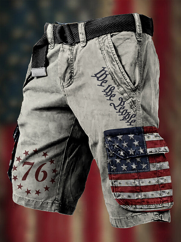 Men's We The People American Flag Art Print Denim-Like Casual Shorts