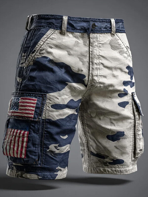 Men's Camouflage American Flag Art Print Denim-Like Casual Shorts