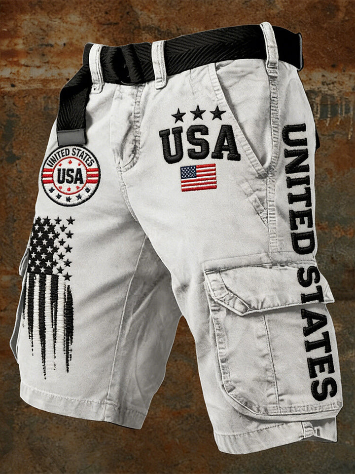 Men's American Flag Art Print Denim-Like Casual Shorts