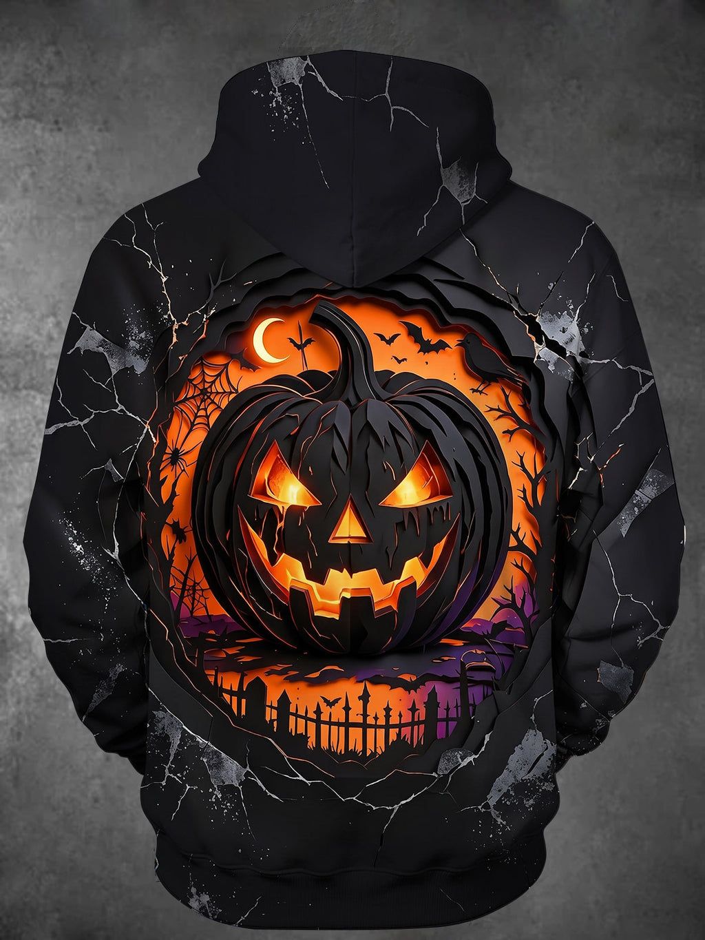 Oceanlyte Men's Long Sleeve Hoodie - Halloween Jack-o-lantern And Graveyard Scene Print
