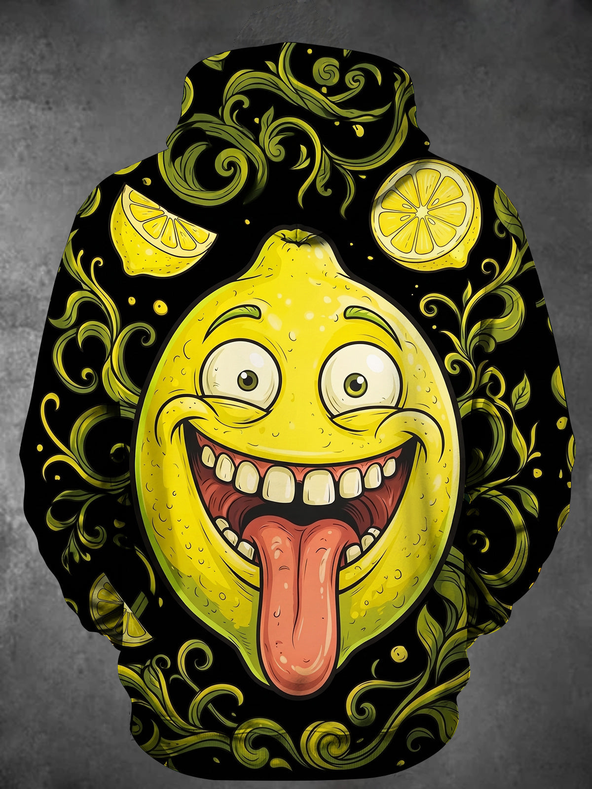 Oceanlyte Men's Anthropomorphic Lemon Cartoon Face Print Long Sleeve Hoodie
