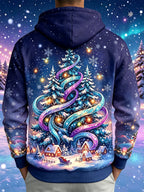 Oceanlyte Men's Christmas Tree And Winter Village Print Long Sleeve Hoodie