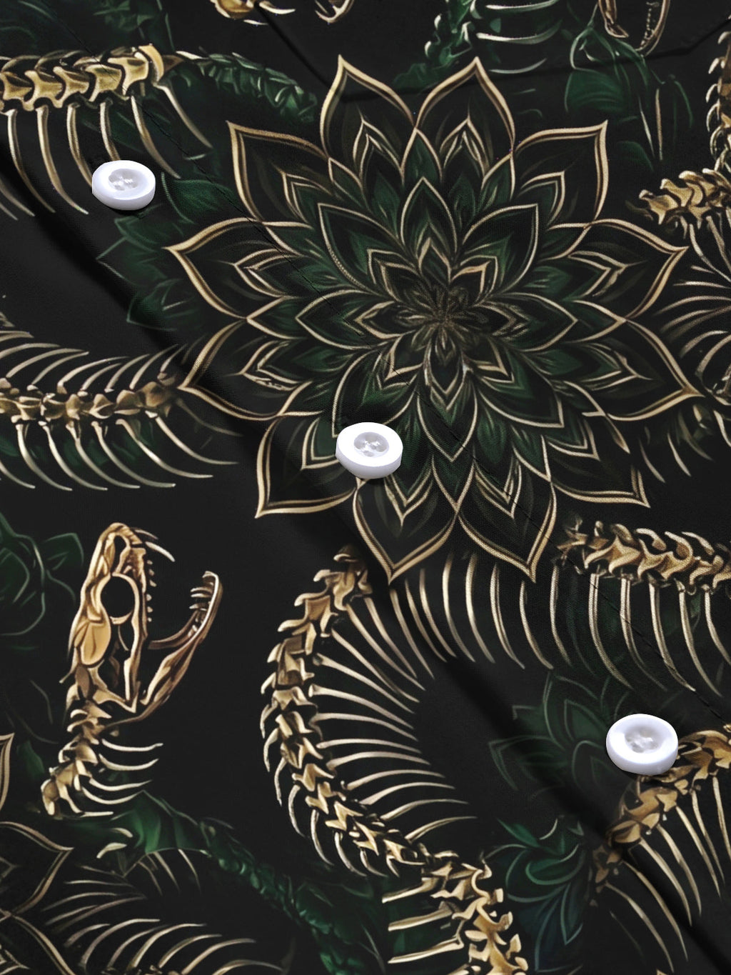 Oceanlyte Men's Snake Skeleton And Floral Mandala Print Long Sleeve Shirt with Chest Pocket